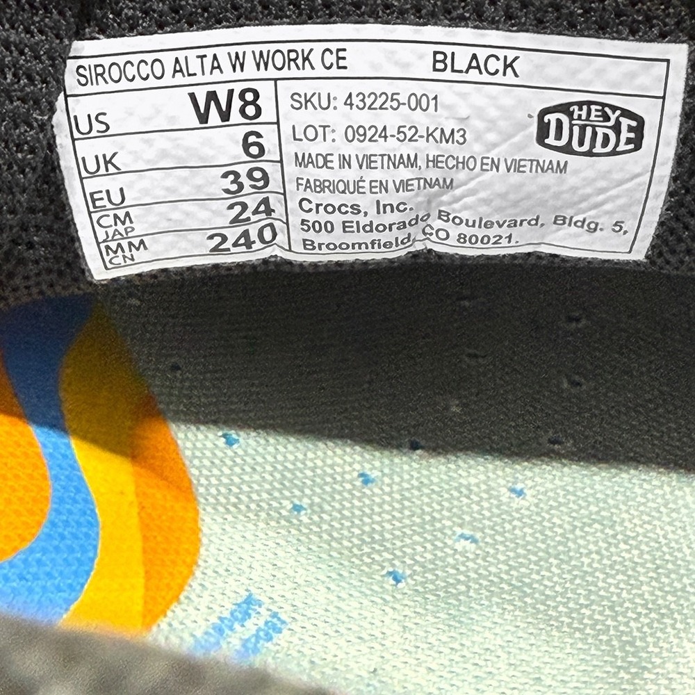 Hey Dude Sirocco Alta Work CE Shoes - NEW Womens Size 8 Black - #49808-DSK - Picture 6 of 7